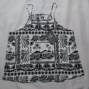 NWT RACHEL ZOE womens LINEN tank TOP black WHITE spaghetti strap BOHO SIZE L